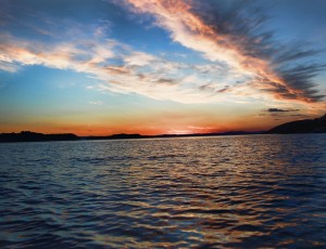 Sunset over waves
