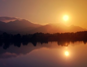 Sunset on lake edge